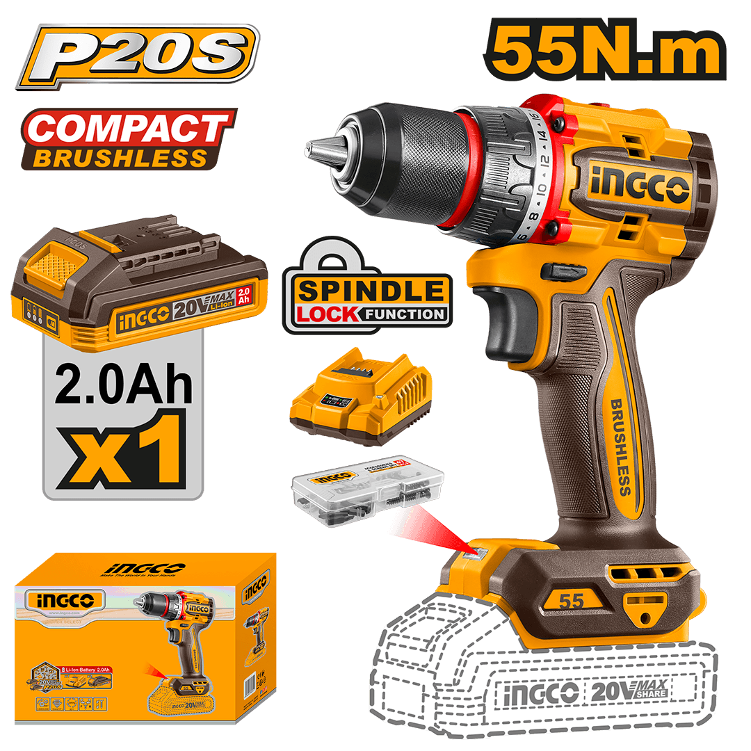 Ingco Compact Brushless Cordless Drill CDLI205582