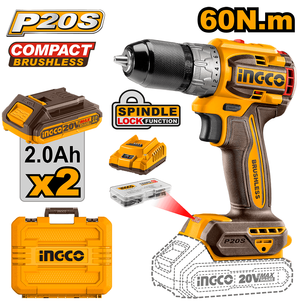 Ingco Compact Brushless Cordless Drill CDLI20602