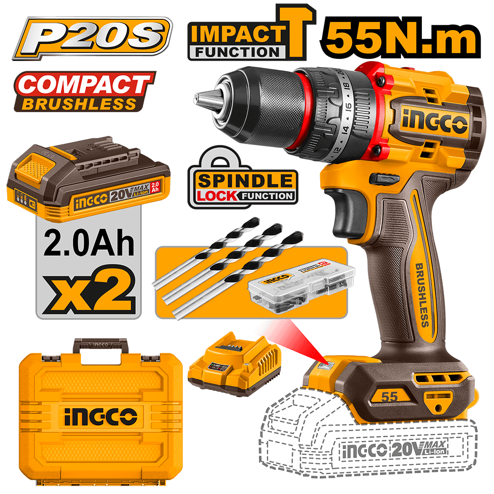 Ingco Compact Brushless Cordless Impact Drill CIDLI20558