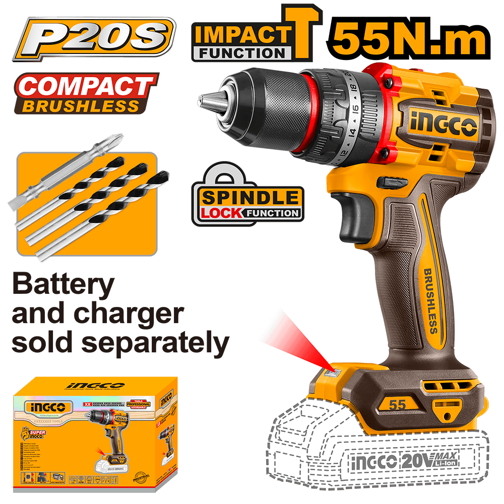 Ingco Compact Brushless Cordless Impact Drill CIDLI205581
