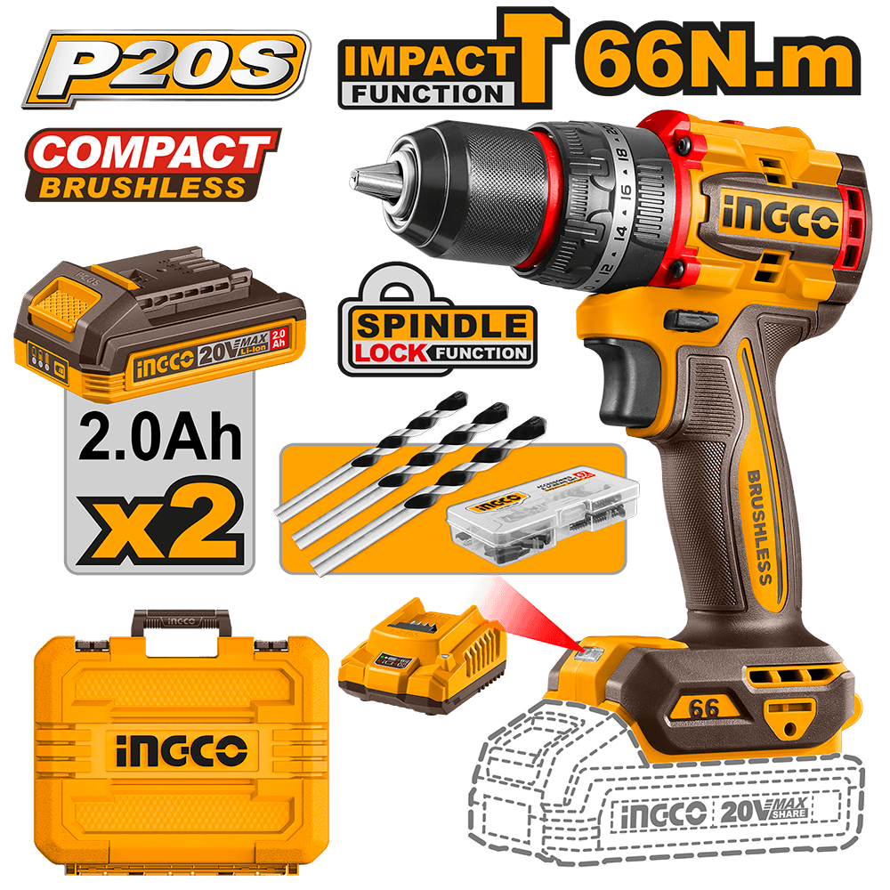Ingco Compact Brushless Cordless Impact Drill CIDLI20668