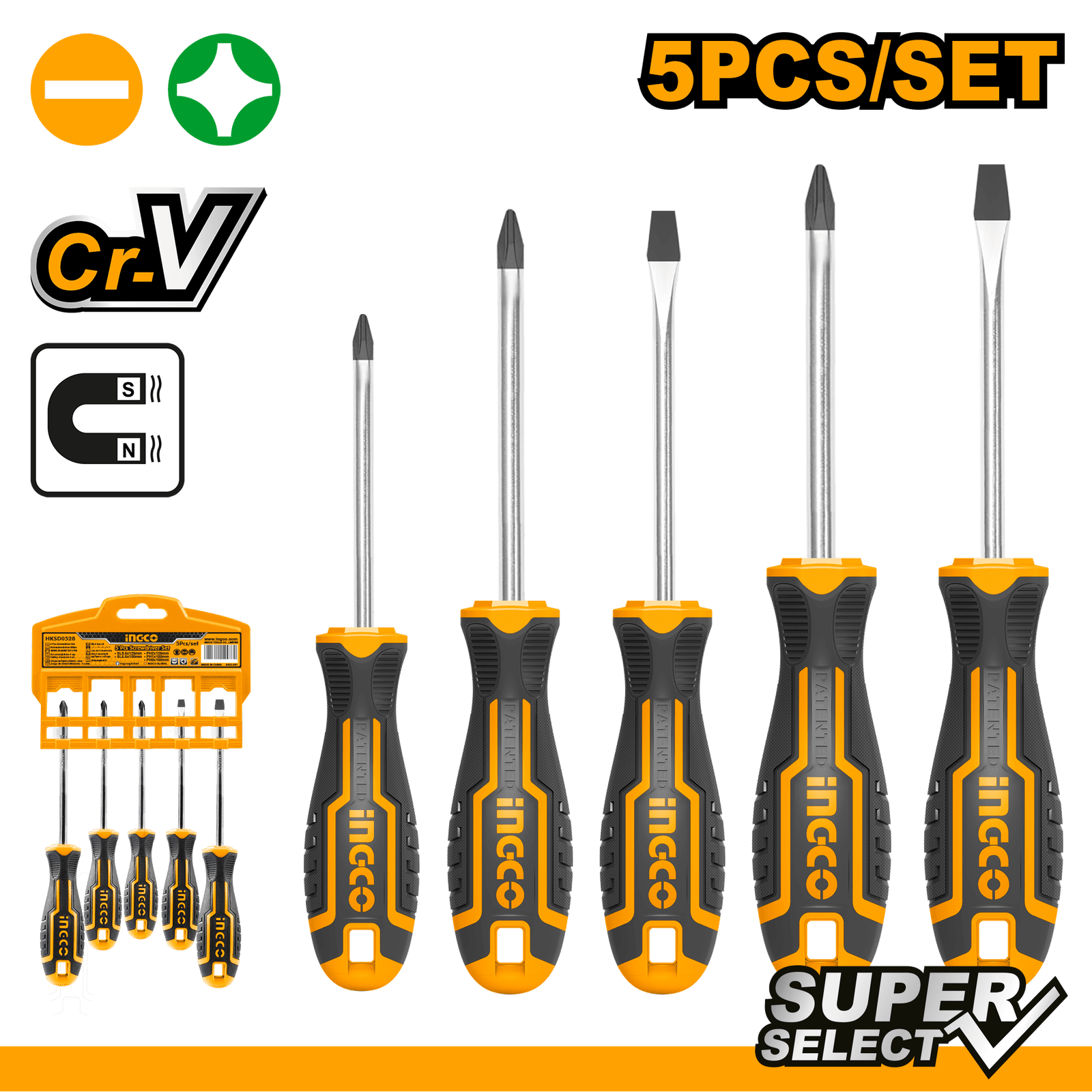 Ingco 5 Pcs Screwdriver Set HKSD0528