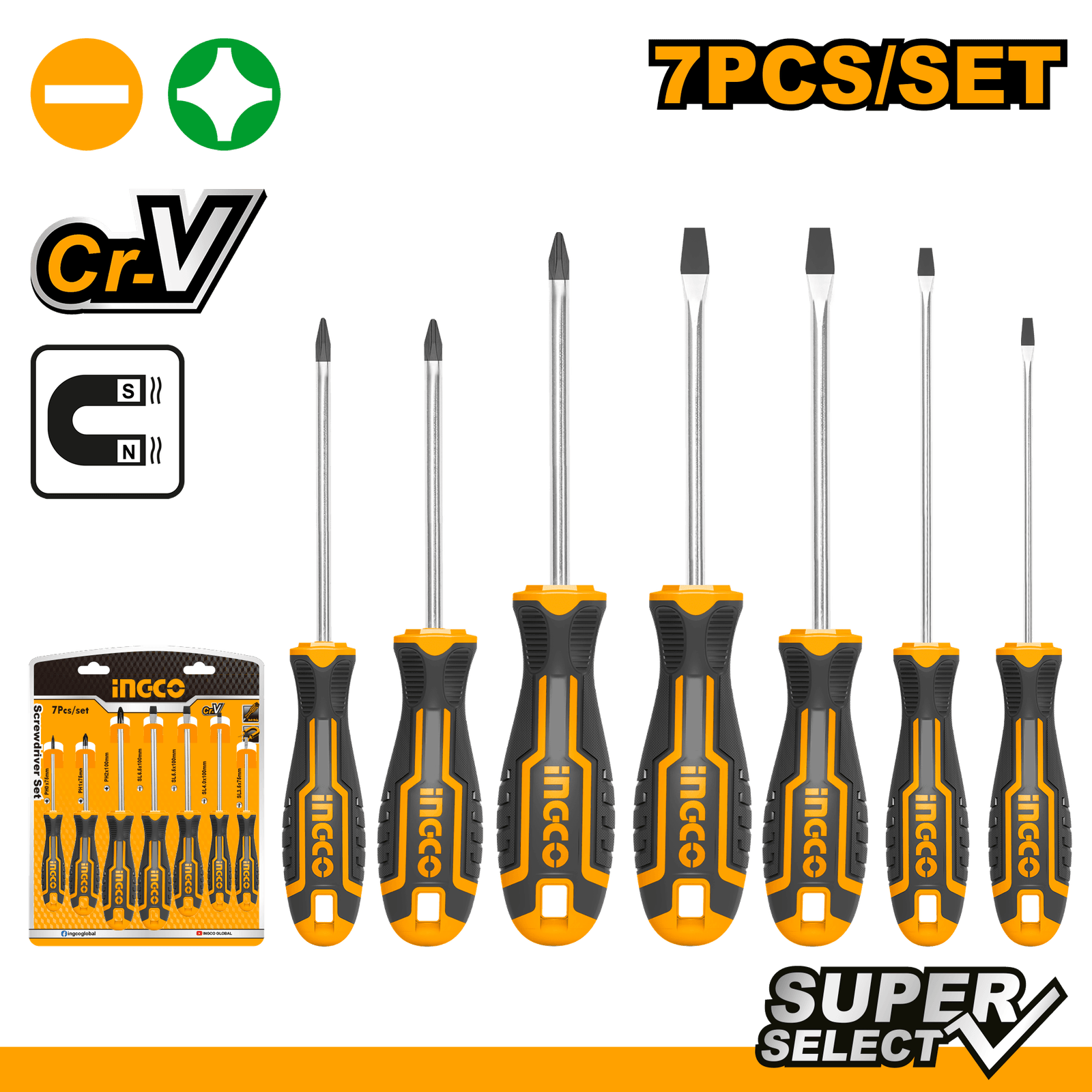 Ingco 7 Pcs Screwdriver Set HKSD0728
