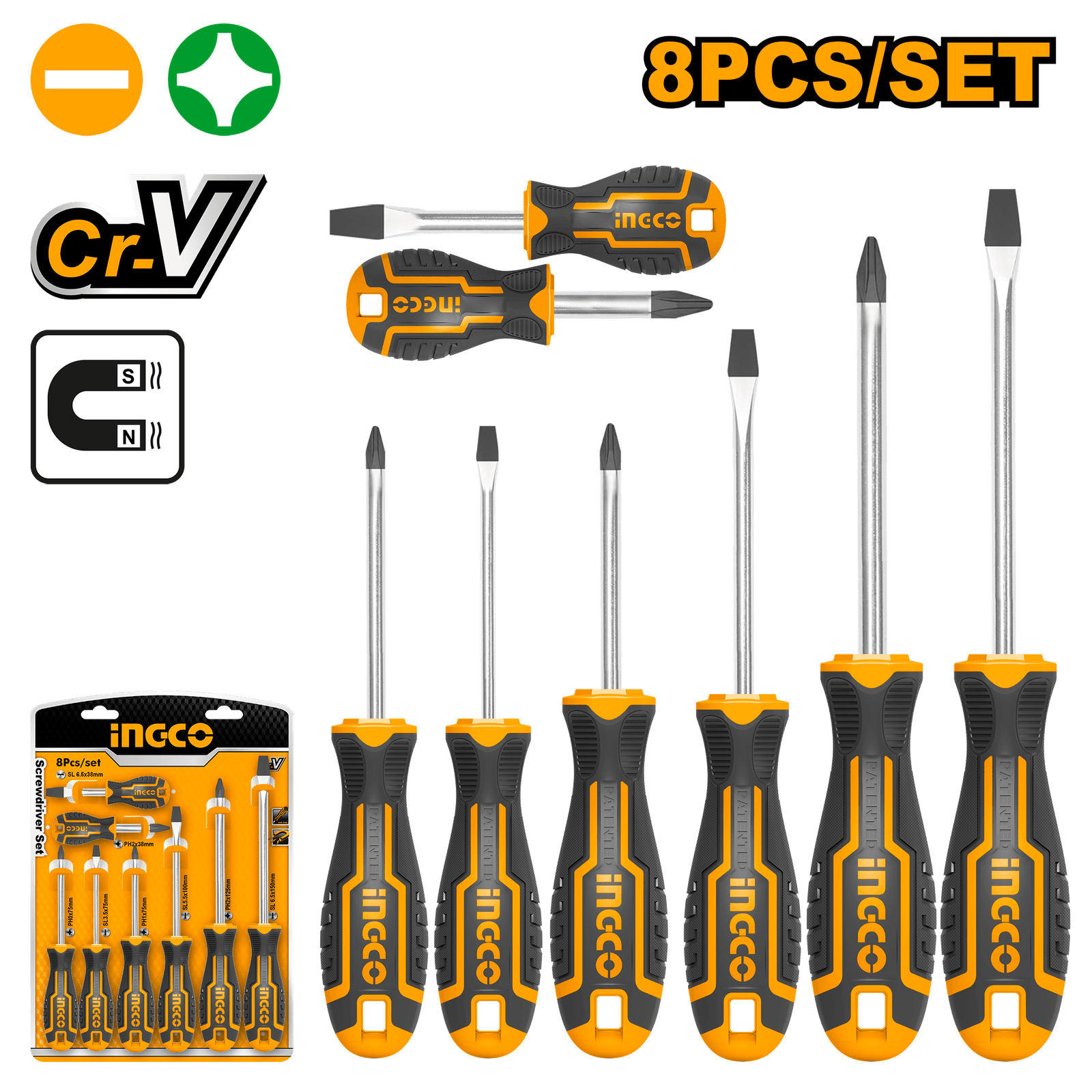 Ingco 8 Pcs Screwdriver Set HKSD0828