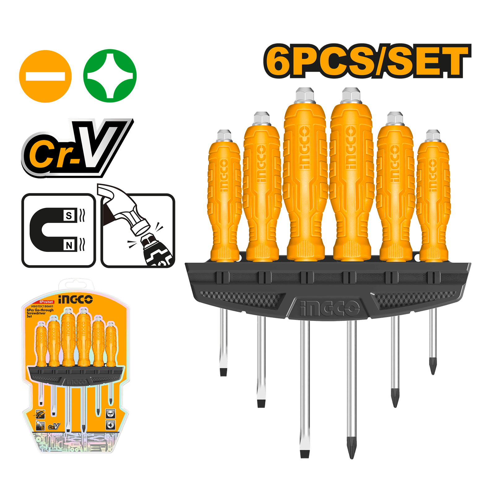Ingco 6 Pcs Go-Through Screwdriver Set HSGTDC180601