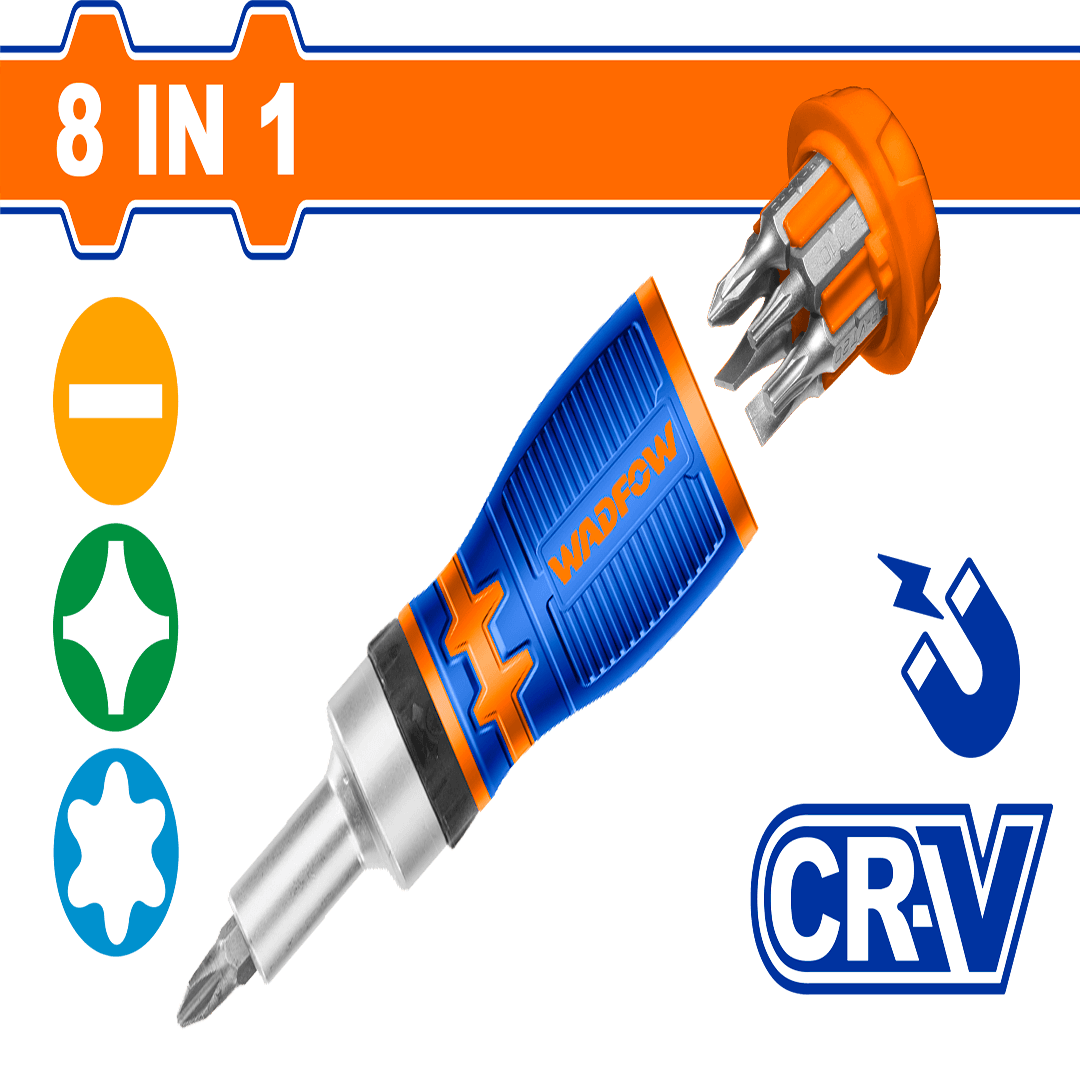 Wadfow 8 in 1 stubby ratchet screwdriver set
