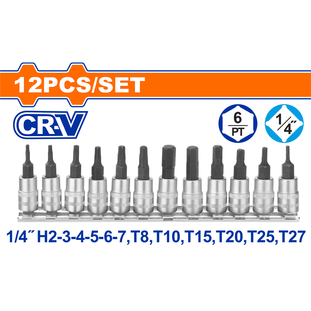 Wadfow 12 Pcs 1/4" Bit socket set WST2414