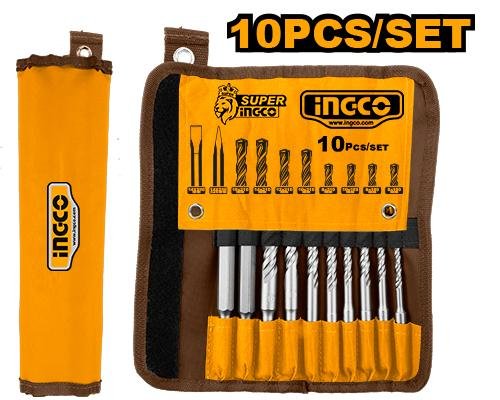 Ingco 10 Pcs hammer drill bits and chisels set AKD2101