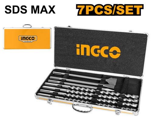 Ingco 7 Pcs SDS max hammer drill bit and chisel set AKD5075