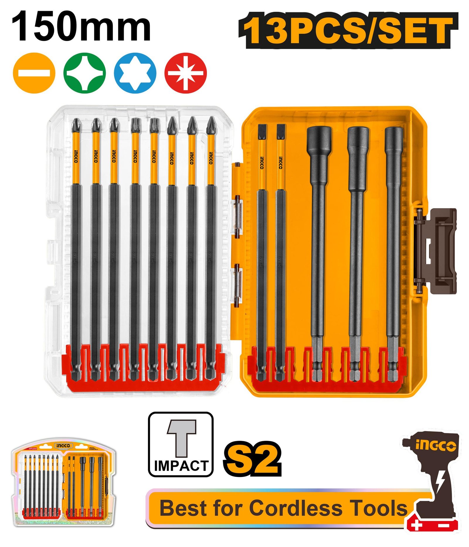 Ingco 13 Pcs impact screwdriver bits set AKDL01306