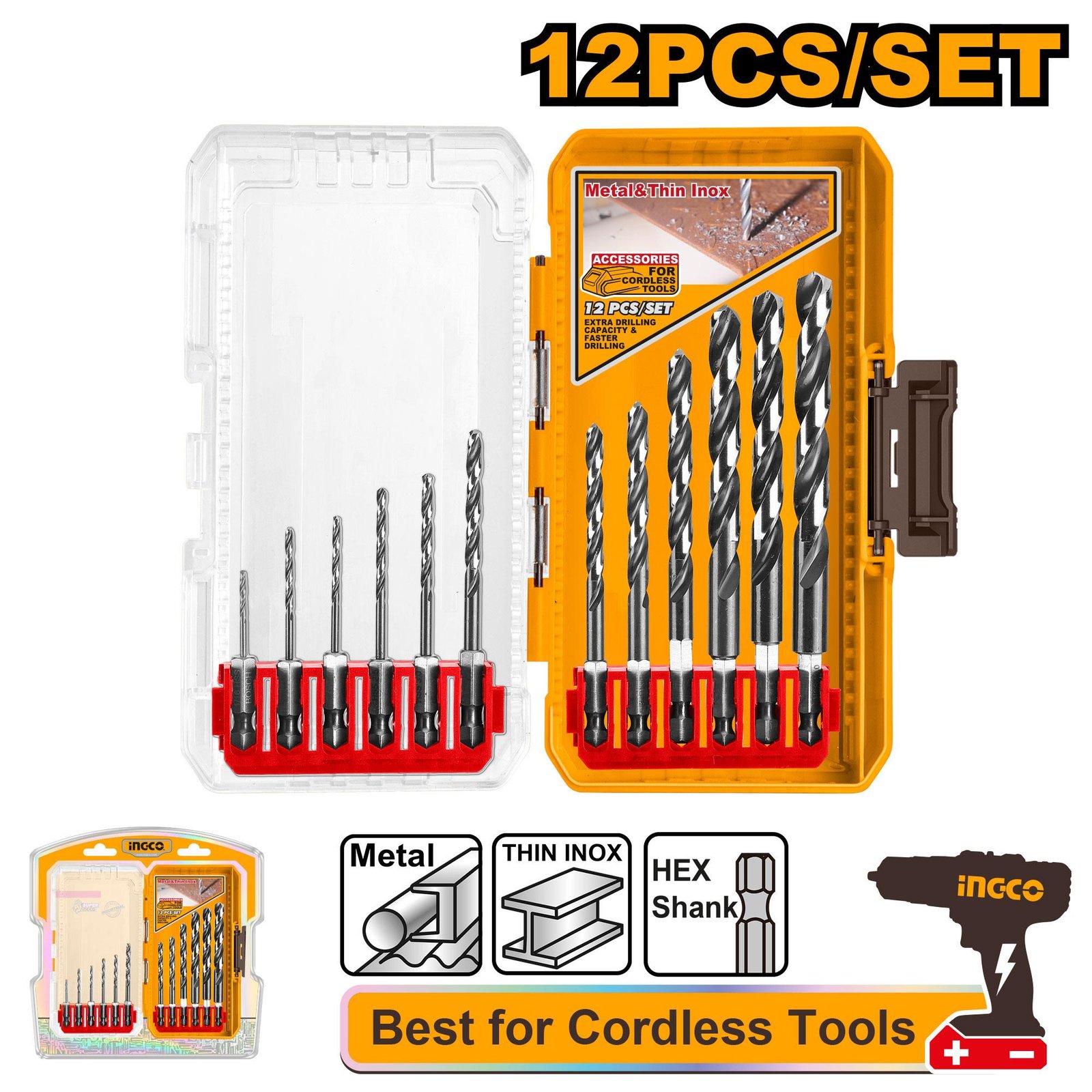 Ingco 12 Pcs HSS drill bits set AKDL11206