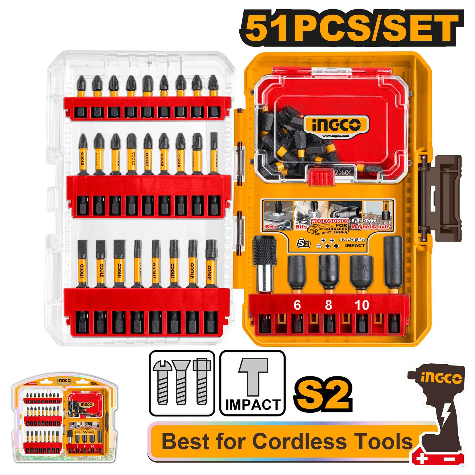 Ingco 51 Pcs impact screwdriver bits set AKDL25106