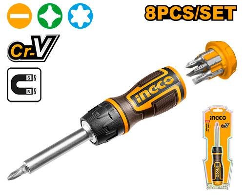 Ingco 8 Pcs ratchet screwdriver set AKISD0808