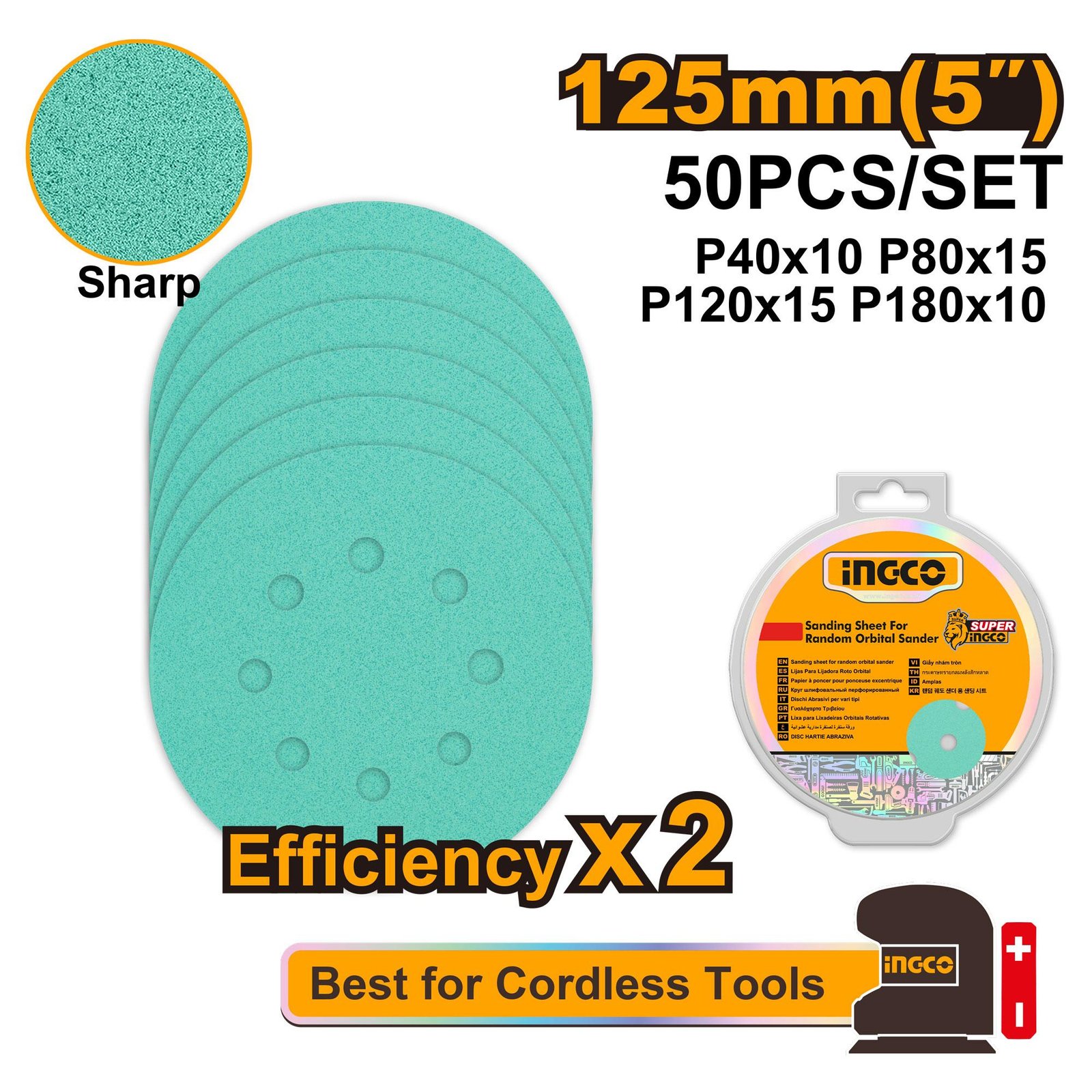 Ingco Sanding sheet for random orbital sander AKRS125050
