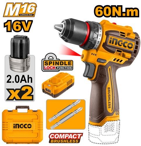 Ingco Compact brushless cordless drill CDLI16606