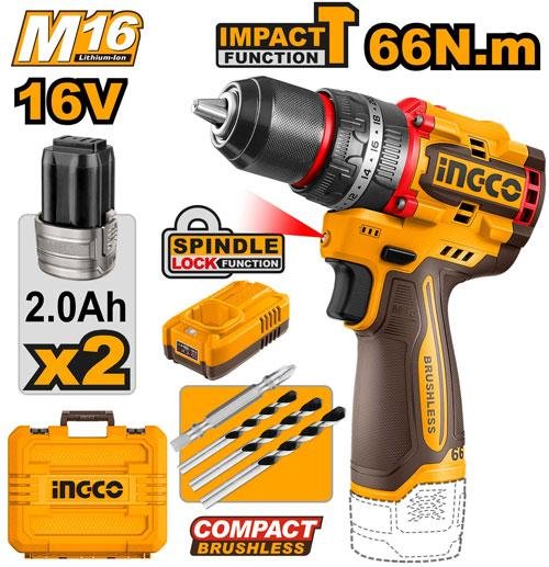 Ingco Compact brushless cordless impact drill CIDLI166062