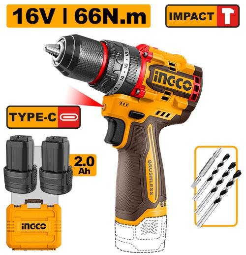 Ingco Compact brushless cordless impact drill CIDLI16665