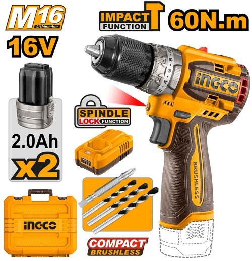 Ingco Compact brushless cordless impact drill CIDLI16682