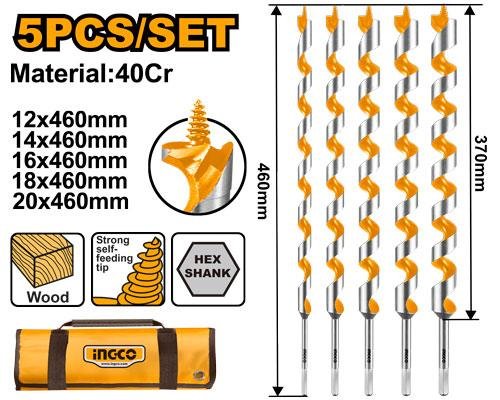 DBW0501.jpg Ingco 5 Pcs Auger drill bits DBW0501 - Image 1