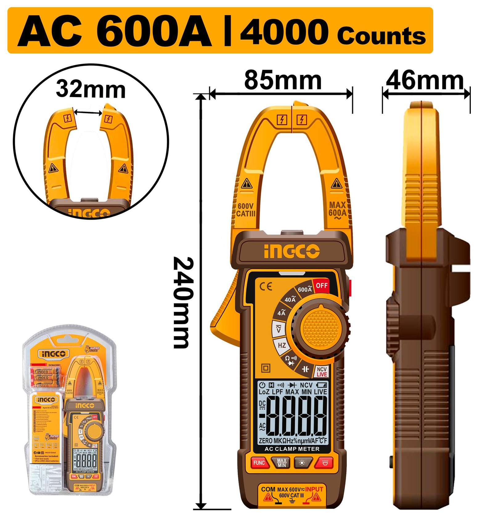 Ingco Digital AC clamp meter DCM66001