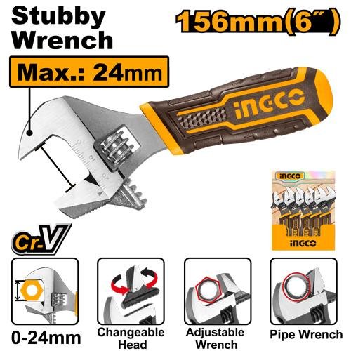 Ingco 2-in-1 stubby adjustable wrench HADWS088