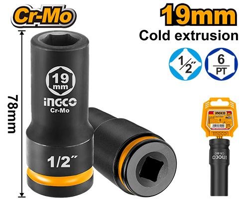 HDIS12192L.jpg Ingco 1/2"DR. Deep impact socket HDIS12192L - Image 1
