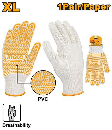 Ingco Knitted & PVC dots gloves HGVK65