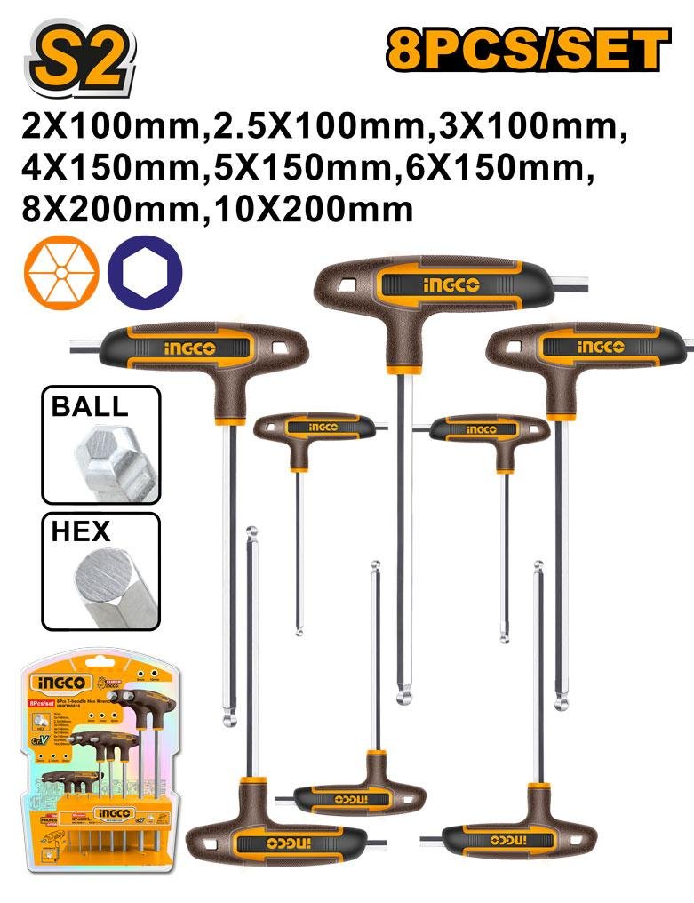 Ingco 8 Pcs T-handle ball point hex wrench set HHKT80828
