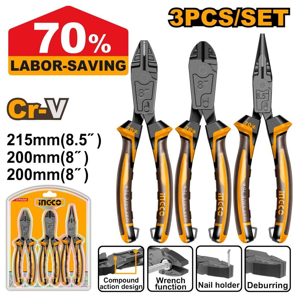 Ingco 3 Pcs Compound action pliers set HKCPS5836