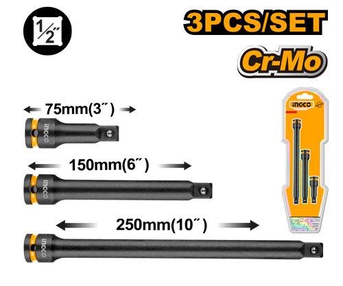 Ingco 3 Pcs 1/2"DR. Impact extension bar set HKISEB12031