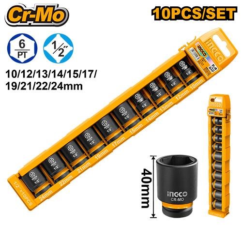 Ingco 10 Pcs 1/2" DR. Impact socket set HKISSD12106