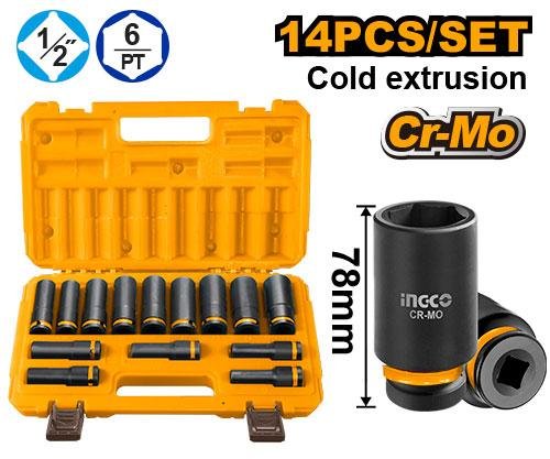 Ingco 14 Pcs 1/2"Dr. Deep impact socket set HKISSD12143L