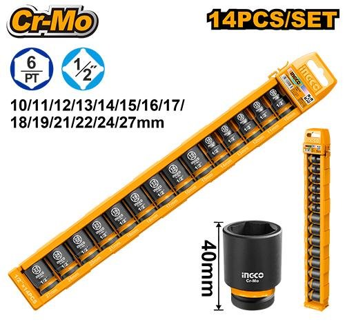 Ingco 14 Pcs 1/2" DR. Impact socket set HKISSD12146