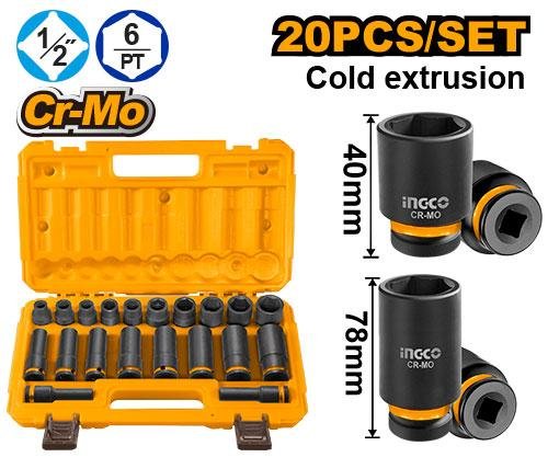 Ingco 20 Pcs 1/2"Dr. Impact socket set HKISSD12203L