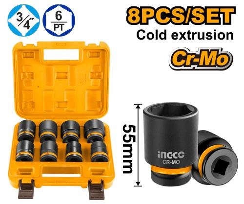 Ingco 8 Pcs 3/4"DR. Impact socket set HKISSD34081