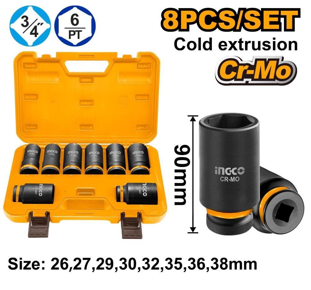 Ingco 8 Pcs 3/4" DR. Deep impact socket set HKISSD34082L