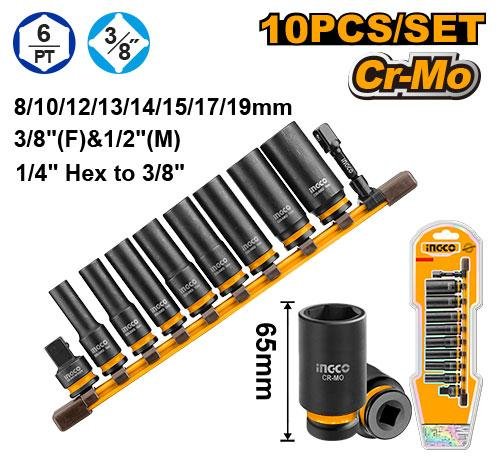 Ingco 10 Pcs 3/8"DR. Deep impact socket set HKISSD38105L