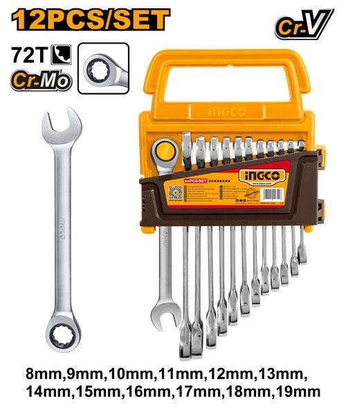 HKSPAR1122.jpg Ingco 12 Pcs ratchet spanner set HKSPAR1122 - Image 1