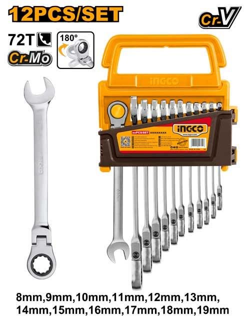 Ingco 12pcs Flexible Ratchet Spanner Set HKSPAR1123