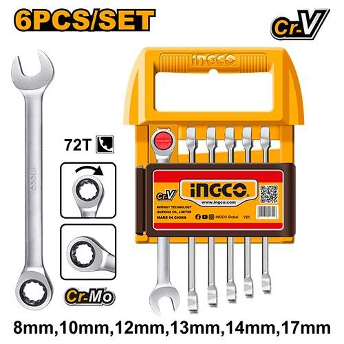 Ingco 6 Pcs Ratchet spanner set HKSPAR2062