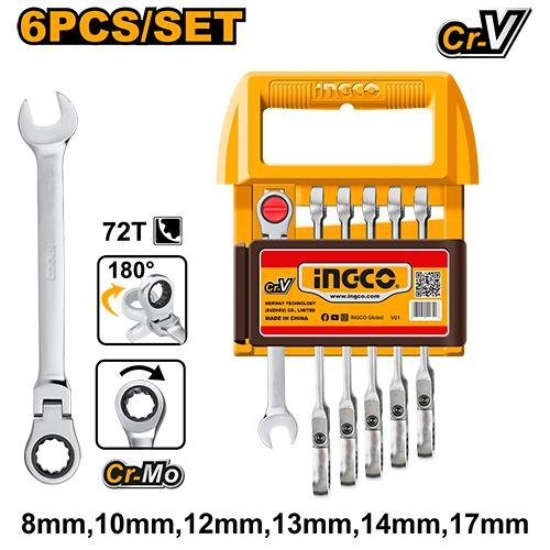 Ingco 6 Pcs Flexible ratchet spanner set HKSPAR2063