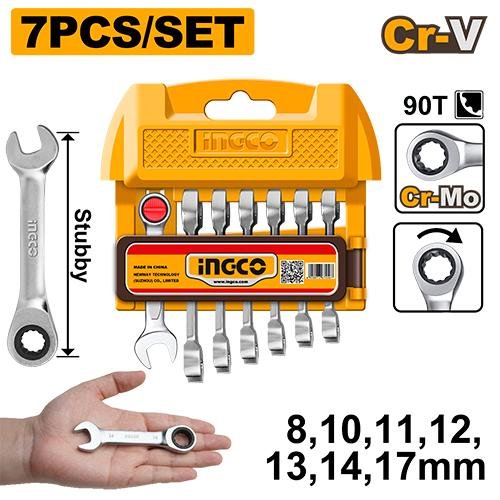 Ingco 7 Pcs Short ratchet spanner set HKSPAR2074