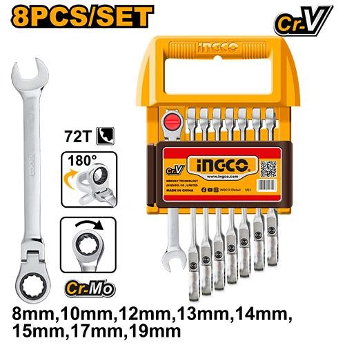 Ingco 8 Pcs Flexible ratchet spanner set HKSPAR2083