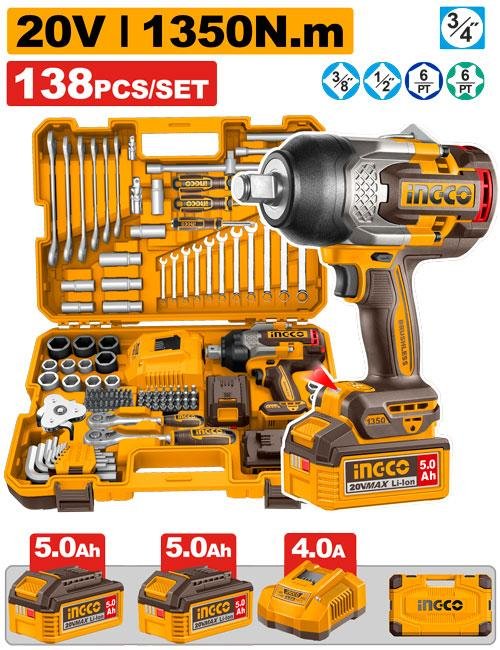 Ingco 138 Pcs Cordless impact wrench tools set HKTHP41383