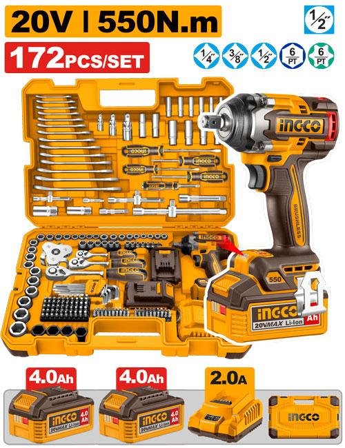 Ingco 172 Pcs Cordless impact wrench tools set HKTHP41723