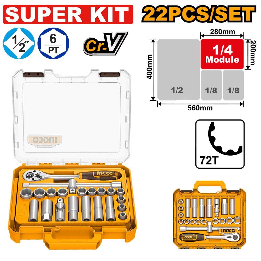 HKTS12226.jpg Ingco 22 Pcs 1/2" DR. Socket set HKTS12226 - Image 1