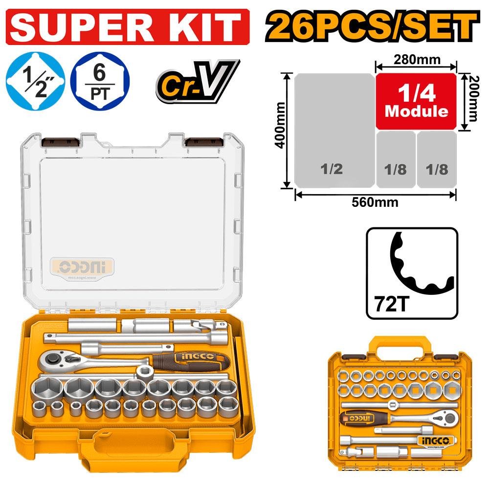 Ingco 26 Pcs 1/2" DR. Socket set HKTS12266