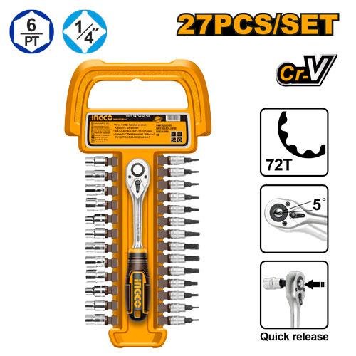 Ingco 27 Pcs 1/4" Socket set HKTS14271