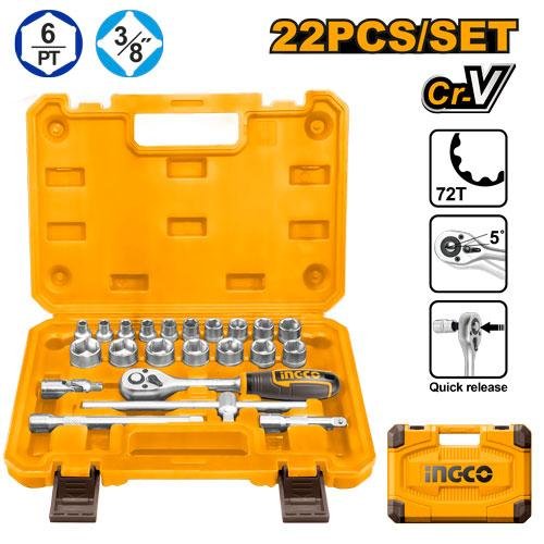 Ingco 22 Pcs 3/8" socket set HKTS38221