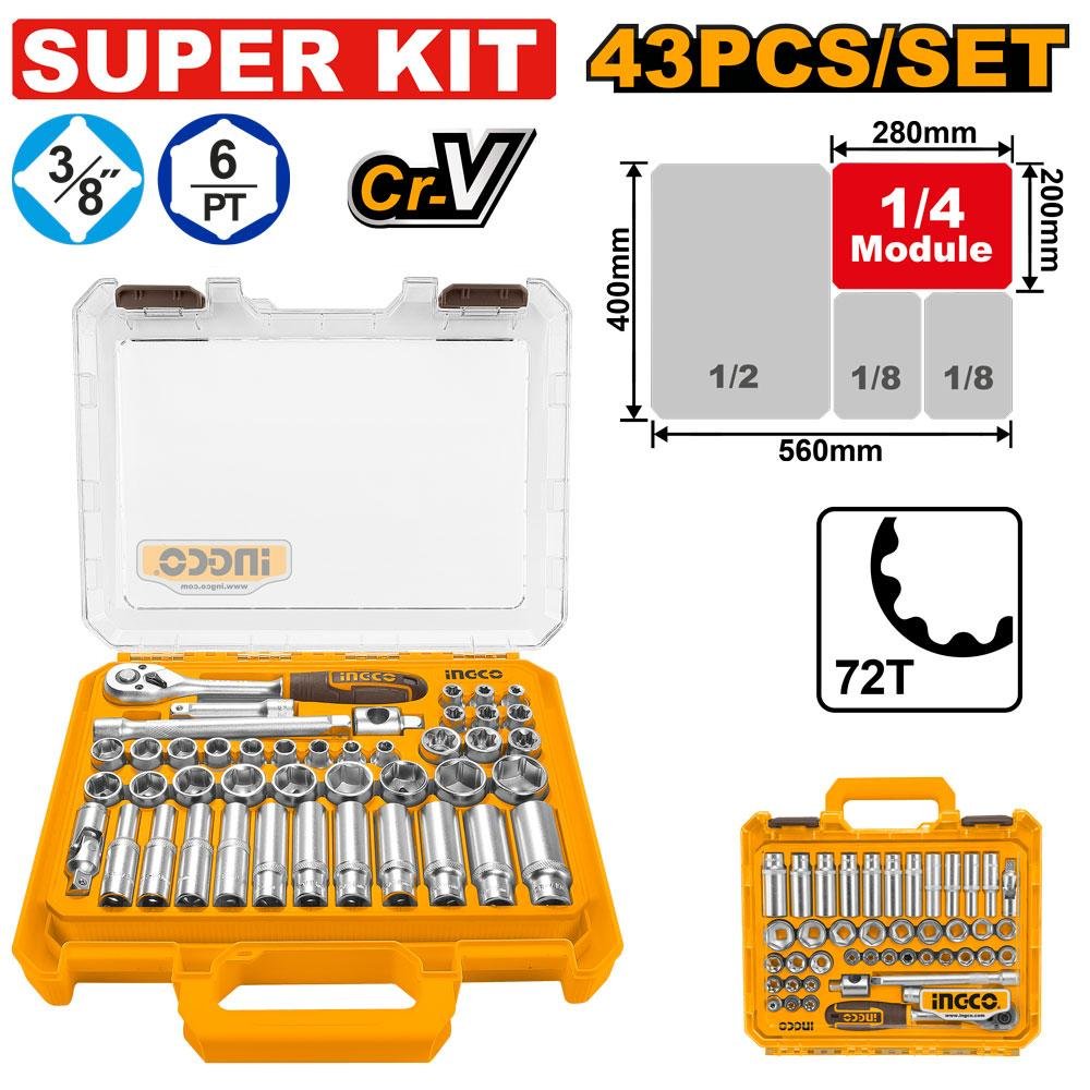 Ingco 43 Pcs 3/8" DR. Socket set HKTS38436